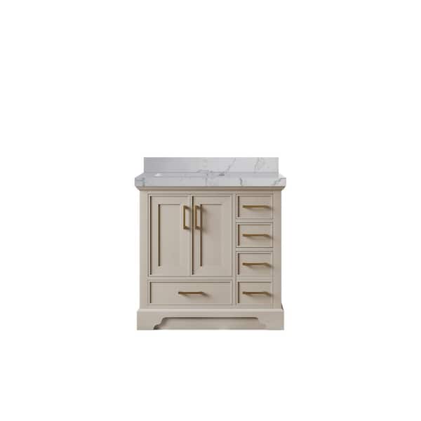 Willow Collections Charlotte 36 in. Left Offset Sink Freestanding Fine Grain Bath Vanity with Venatino Qt. Top Unassembled