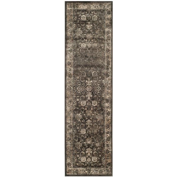 SAFAVIEH Vintage Soft Anthracite 2 ft. x 8 ft. Distressed Border Runner Rug