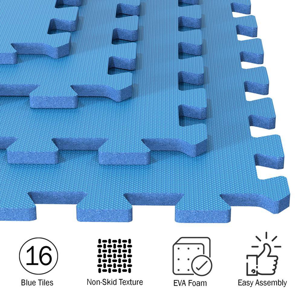 Blue Interlocking EVA Foam 24" x 24" Floor Tiles, 16-Pack