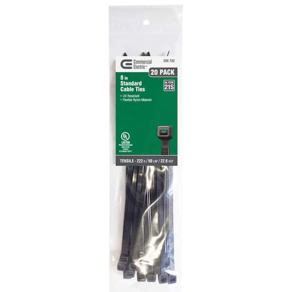 Commercial Electric 8 in. UV Cable Tie, Black (20-Pack)