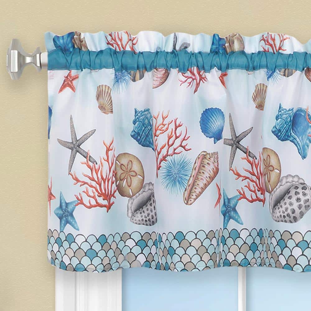 Blue Nautical Marine Print Polyester Tier Valance Set