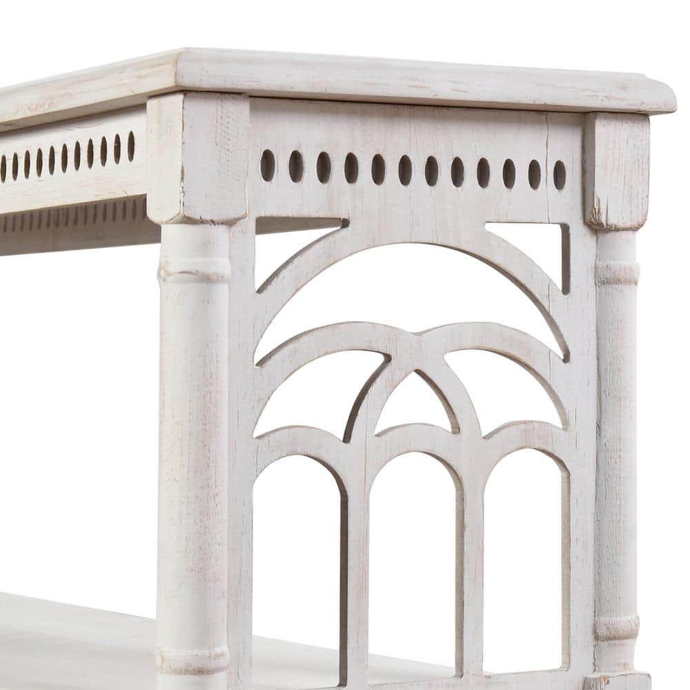Distressed White 3-Tier Console Table with Storage