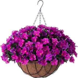 19 .7 in H. Double Lotus Artificial Hanging Flowers with Basket