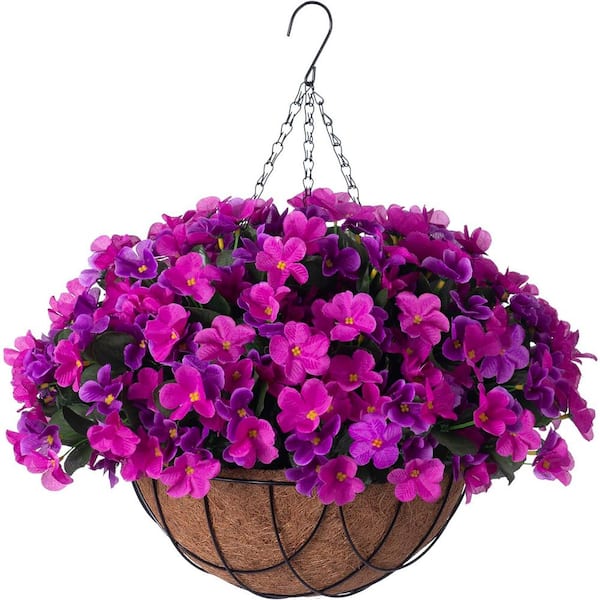 Unbranded 19 .7 in H. Double Lotus Artificial Hanging Flowers with Basket