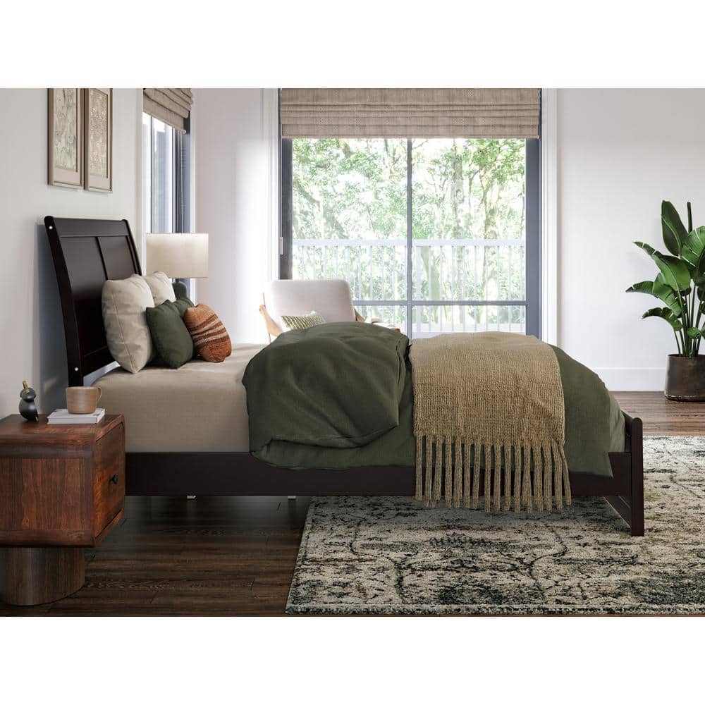 Valencia Espresso Full Wood Sleigh Platform Bed with Slats
