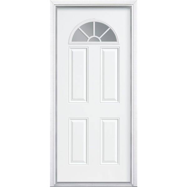 Masonite 36 in. x 80 in. Premium Fan Lite Primed Steel Prehung Front Door with Brickmold
