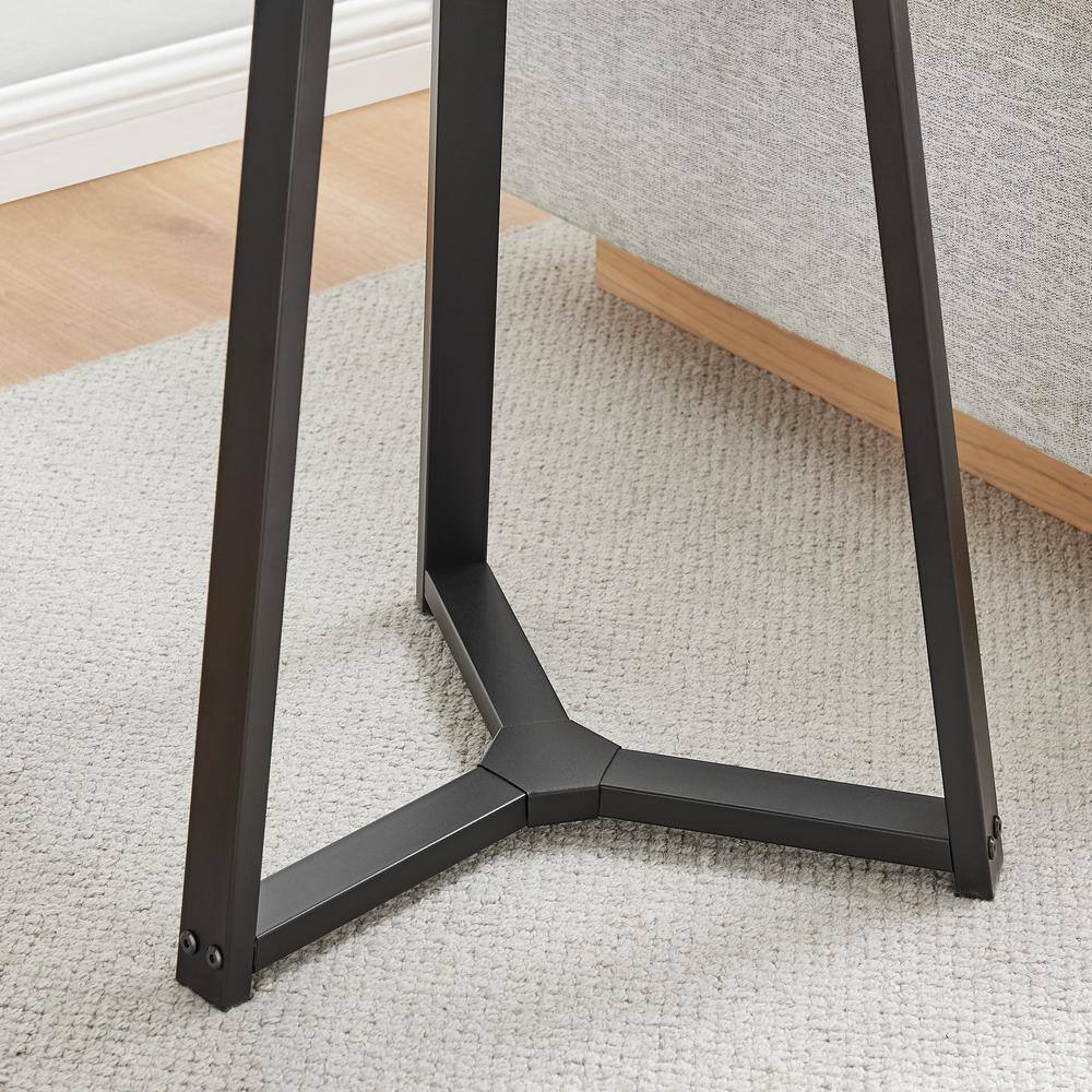 Harper Round White Marble and Black Metal Side Table