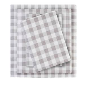 Cozy Cotton Flannel 3-Piece Gray Herringbone Check Cotton Twin Sheet Set