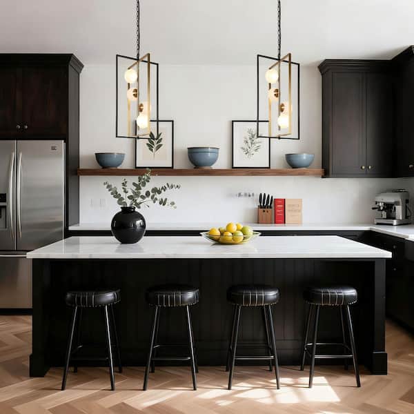 22-Watt Modern Black Integrated LED Chandelier Light, 4-Light Linear Hanging Pendant with Globe Frosted Glass Shades