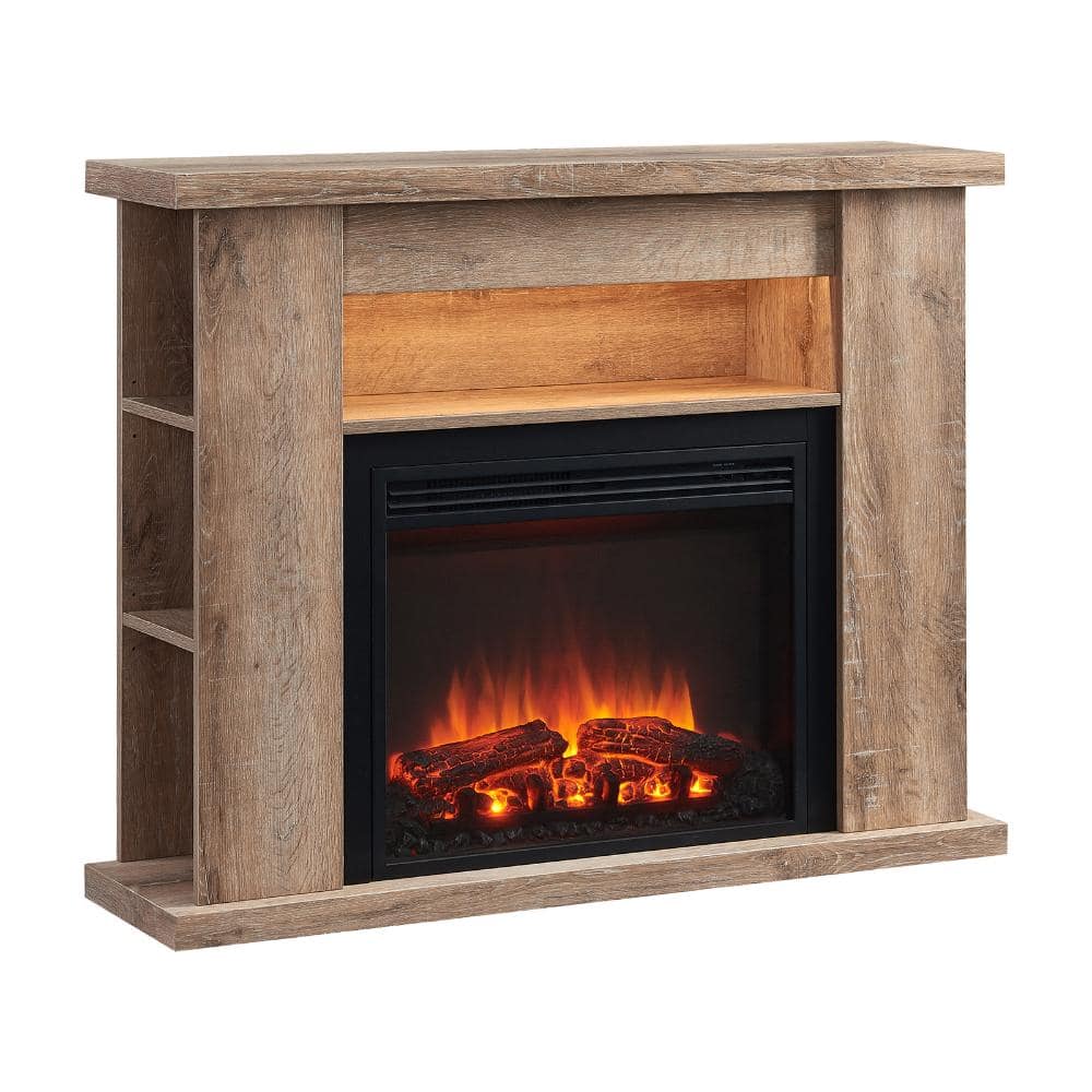 "Barron Electric Fireplace with 43"" Storage Shelf Mantel Surround and Jaden 23"" Insert, Rustic Light Oak Finish" price history on PriceWatchPro