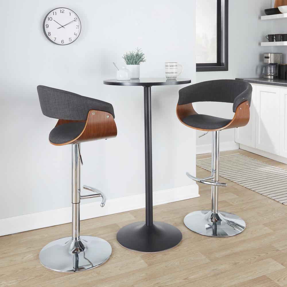 Set of 2 Charcoal Fabric and Chrome Adjustable Swivel Barstools