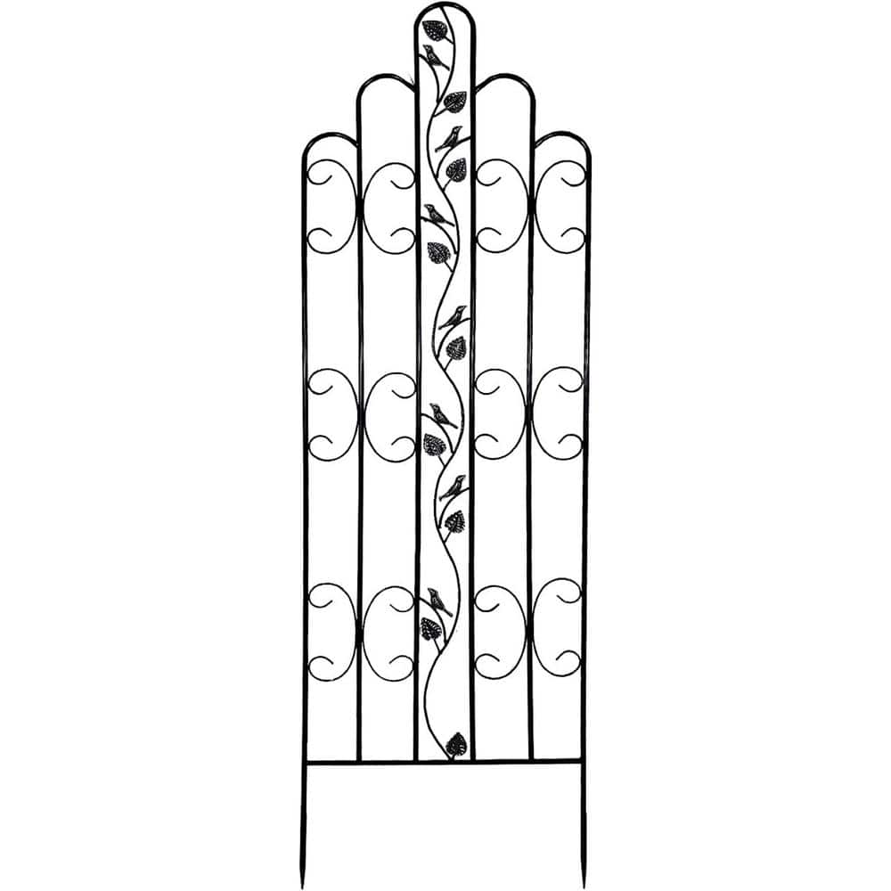 Black Metal Garden Trellis with Bird Design, 70 Inches Tall