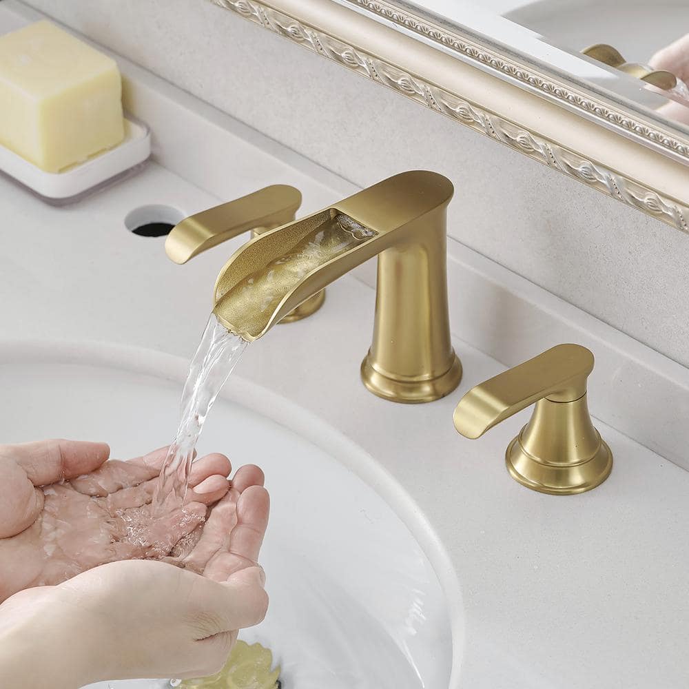 Brushed Gold 8-Inch Widespread Double Handle Bathroom Faucet