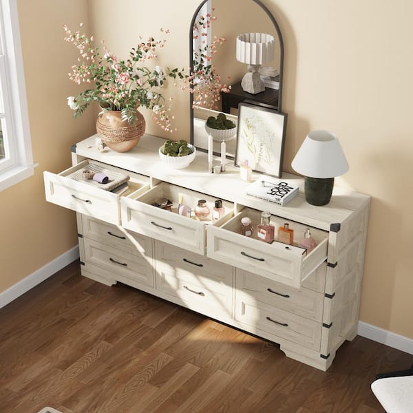 FUFU&GAGA Beige Wooden Grain 12 Drawers 69.1 in. Width x 15.9 in