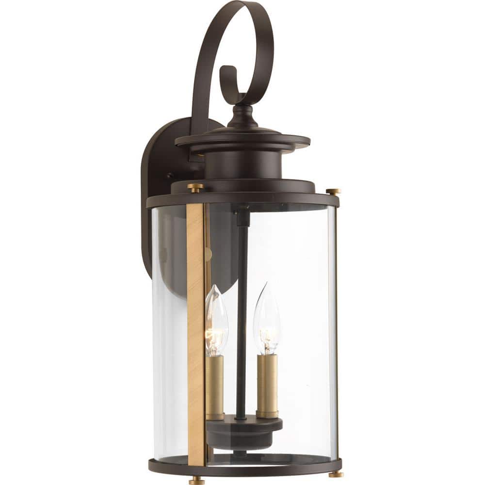 Antique Bronze and Brass 19.25" Outdoor Wall Lantern with Clear Glass