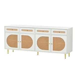 64.57 in. W x 15.75 in. D x 27.56 in. H White Linen Cabinet with 4 Drawers and 4 Doors and Adjustable Shelves