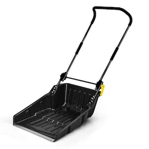 48.5 in. Folding Aluminum Handle Steel Snow Shovel with Wheels and Handle in Black