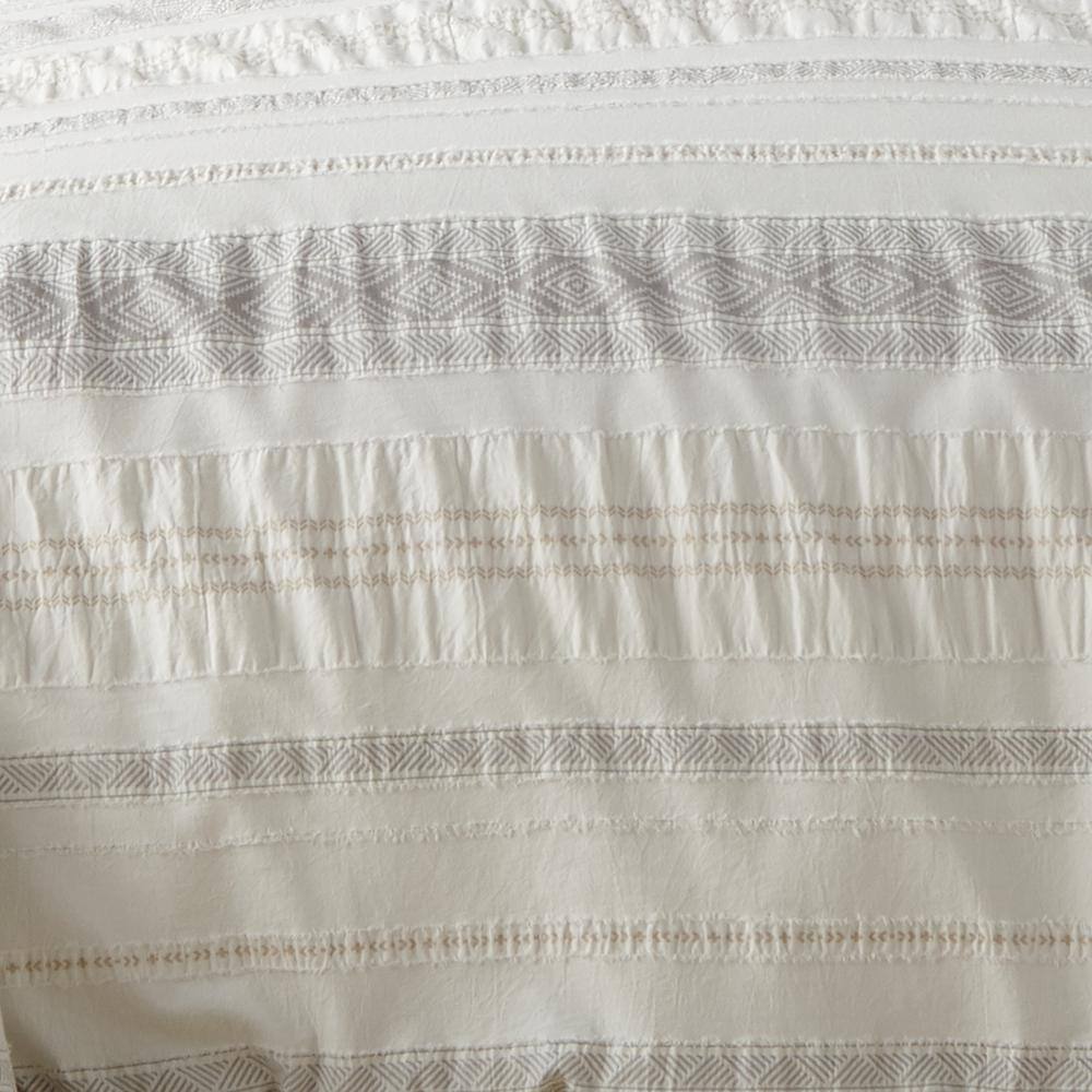 Pickford 3-Piece Grey, Taupe, Cream Stripe, Geometric Cotton Full/Queen Duvet Cover Set