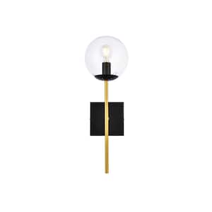 Home Living 5.9 in. 1-Light Black and Brass Vanity Light with Glass Shade