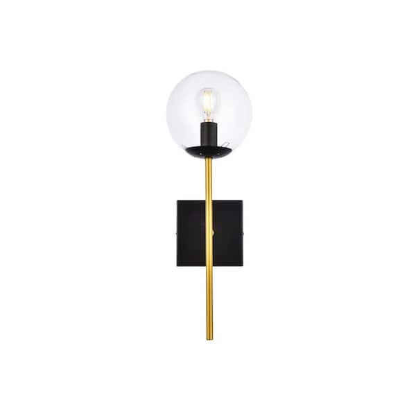 Unbranded Home Living 5.9 in. 1-Light Black and Brass Vanity Light with Glass Shade
