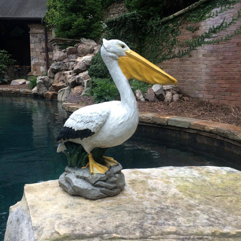 Natural Finish Pelican Statue on Coastal Rock for Indoor/Outdoor Decor