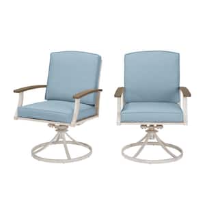 Marina Point White Steel Outdoor Patio Swivel Dining Chair with CushionGuard Surf Blue Cushions (2-Pack)