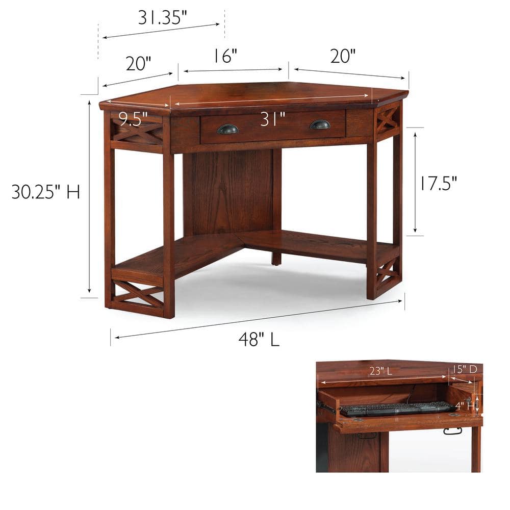 Mission-Inspired Burnished Oak Corner Desk with Keyboard Tray