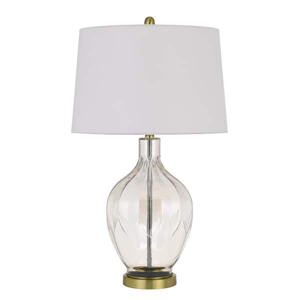 HomeRoots 30 in. Clear Metal Table Lamp with Off White Drum Shade
