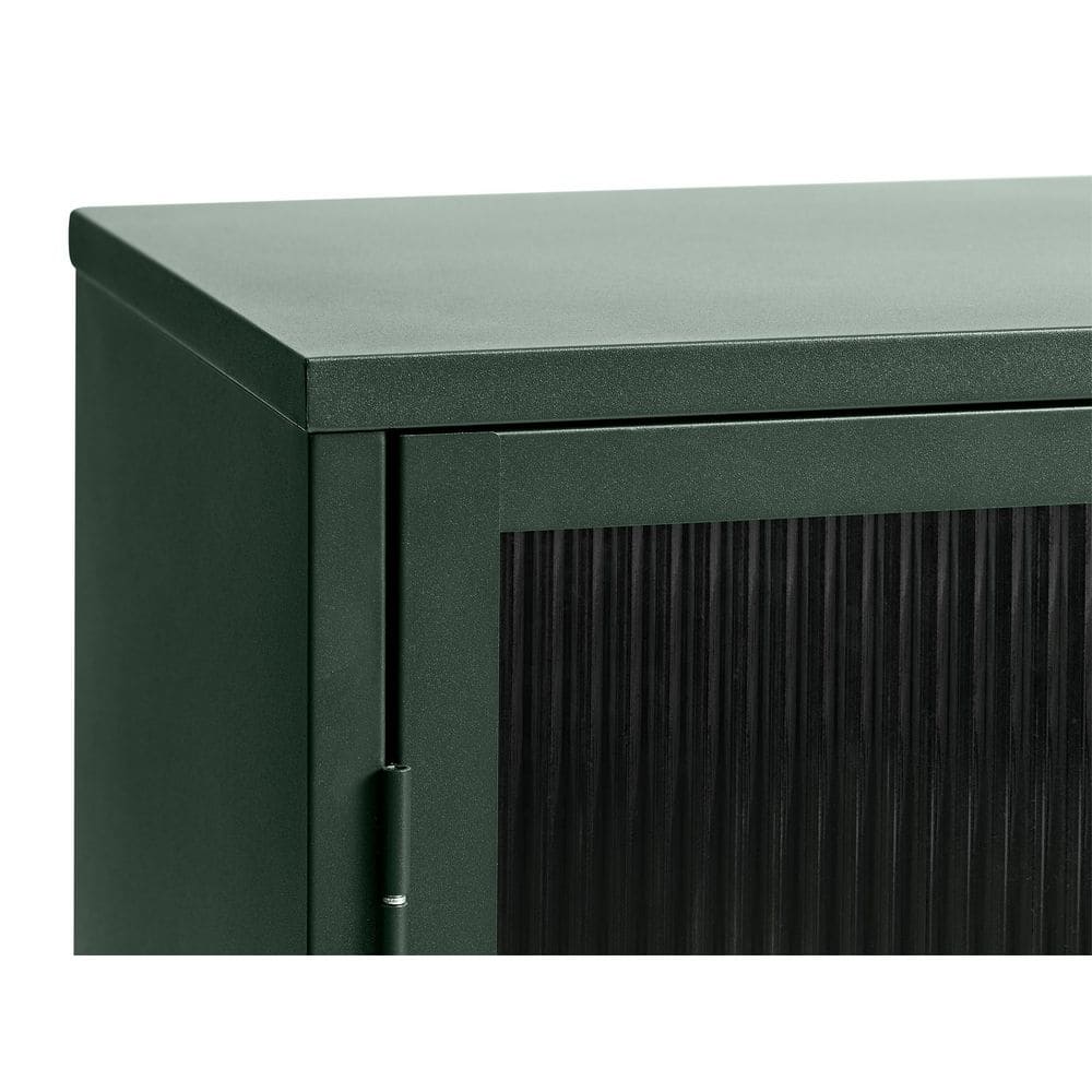 Green Steel and Glass 52'' Sideboard with Gold Hardware