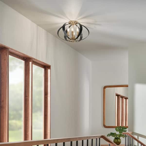 KICHLER Cecil 17.75 in. 4-Light Champagne Bronze and Black Mid-Century Modern Hallway Oval Flush Mount Ceiling Light