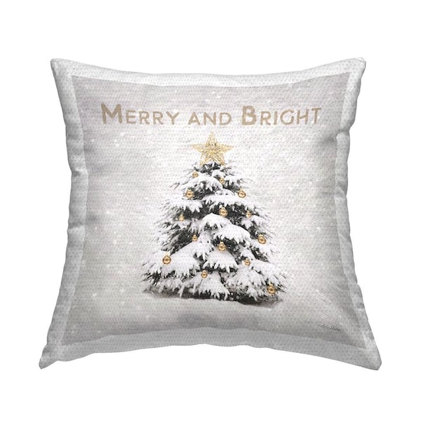 Merry And Bright Snowy Winter Off-White Square Outdoor Throw Pillow