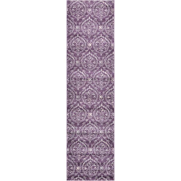 Unique Loom Damask Lively Purple 2' 7 x 10' 0 Runner Rug