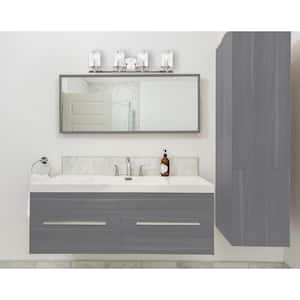 Essence 32.1 in. 4-Light Satin Platinum Transitional Vanity with Frosted and Clear Edge Glass Shades