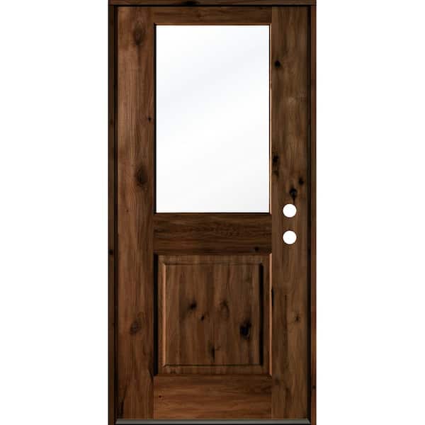 Krosswood Doors 32 in. x 80 in. Rustic Knotty Alder Wood Clear Glass Half-Lite Provincial Stain Left Hand Single Prehung Front Door