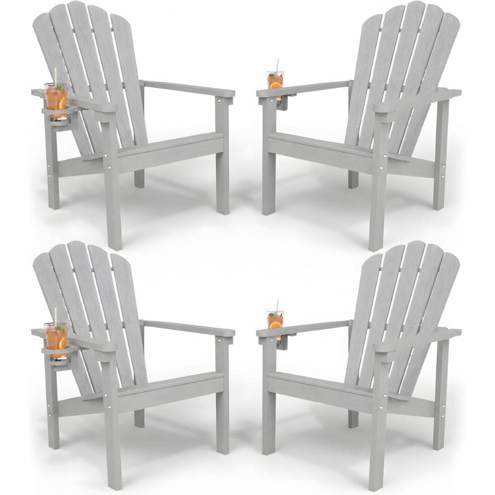 Thoeoe Outdoor HDPE Stackable Adirondack Chair with Cup Holder in