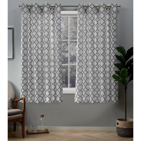 EXCLUSIVE HOME Charcoal Trellis Linen Grommet Sheer Curtain - 54 in. W x 63 in. L (Set of 2)