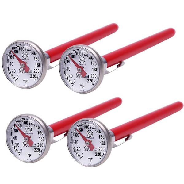 Analog Dial Thermometer, Stainless Steel, 0-220°F High Accuracy, Color Partition, with Clamp, 4 Pack
