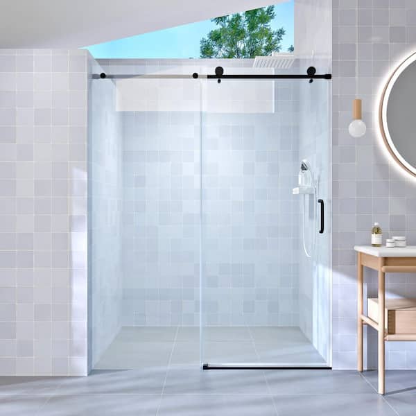 60 in. W x 76 in. H Single Sliding frameless Bypass Bathroom Shower Door with 1/4 in. Tempered Glass in Brushed Nickel
