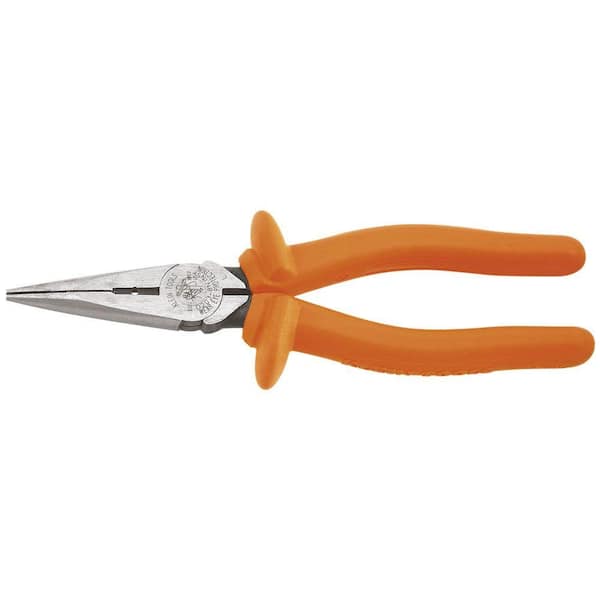 Klein Tools 8 in. Insulated Heavy Duty Long Nose Side Cutting Crimping Pliers with Skinning Hole