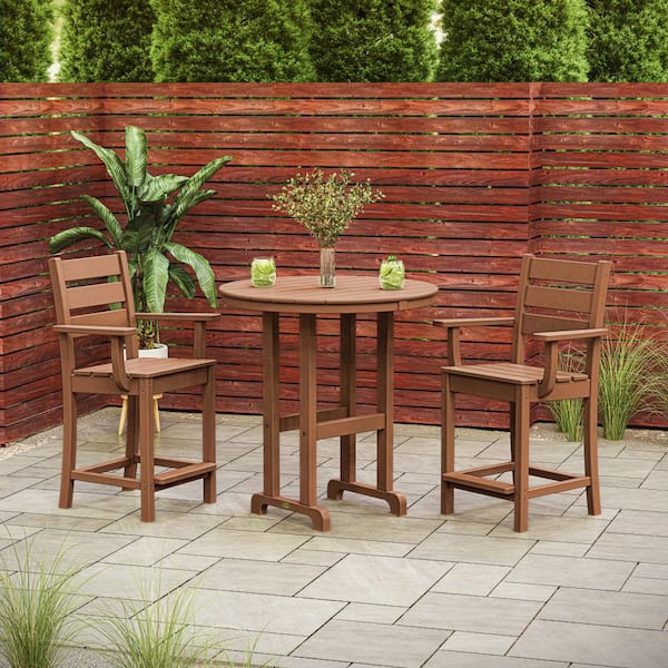 Grant Park Teak 3-Piece HDPE Plastic Farmhouse Counter Set