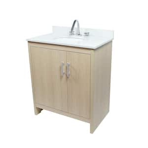 31 in. W x 19 in. D x 36 in. H Single Bath Vanity in Neutral Finish with Qt. Top in White with White Oval Basin