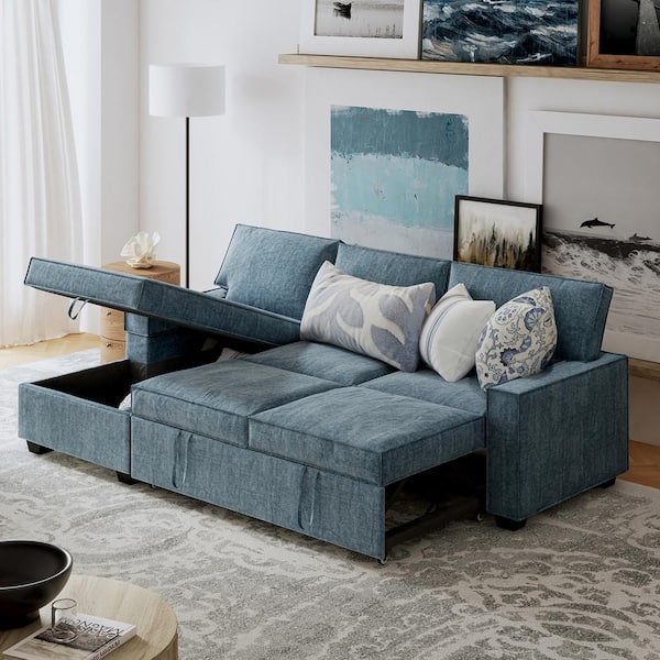 East Side Teal Blue,Green Chenille Fabric Chaise Sofa - Rooms To Go