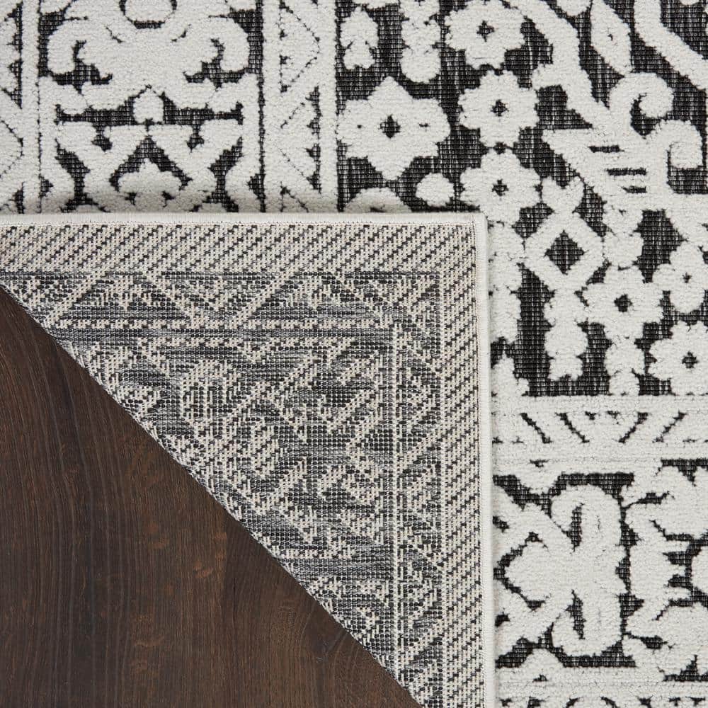 Dark Grey Floral Synthetic 4' x 6' Area Rug