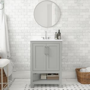 24 in. W. x 19 in. D x 38 in. H Single Sink Freestanding Bath Vanity in Gray with White Stone Top