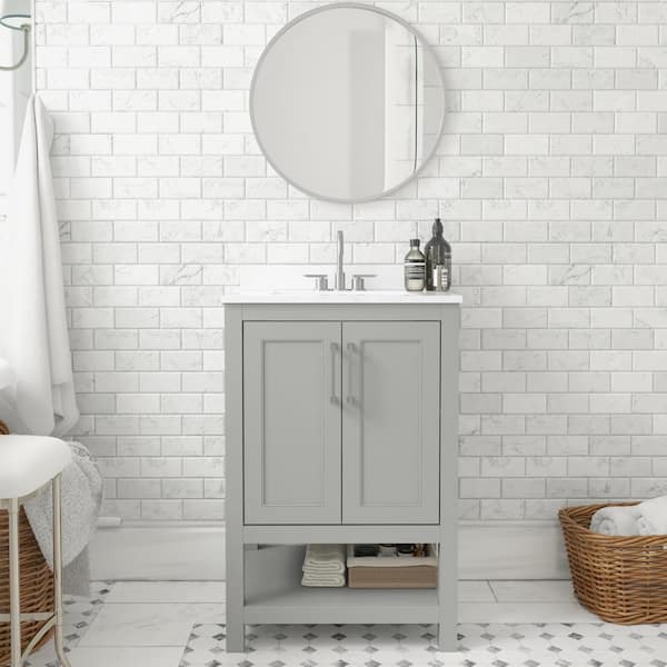 Carnegy Avenue 24 in. W. x 19 in. D x 38 in. H Single Sink Freestanding Bath Vanity in Gray with White Stone Top
