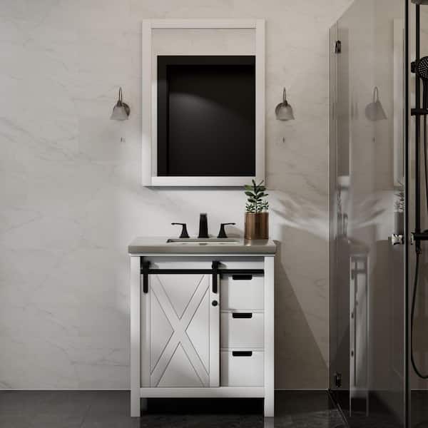 Marsyas 30 in W x 22 in D White Bath Vanity and Grey Quartz Countertop
