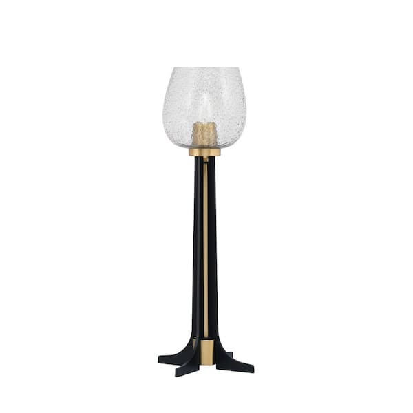 Unbranded Delgado 23 in. Matte Black & New Age Brass Accent Lamp Smoke Bubble Glass Shade