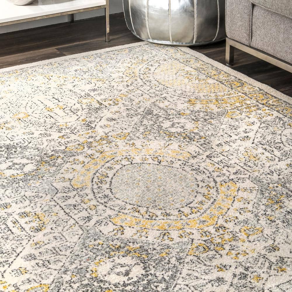 Elegant Vintage Gold Distressed Runner Rug, 2' 8" x 8'