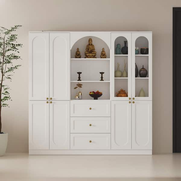 White 70.9 in. H Modern Storage Cabinet Sideboard with Tempered Glass Doors, Drawers