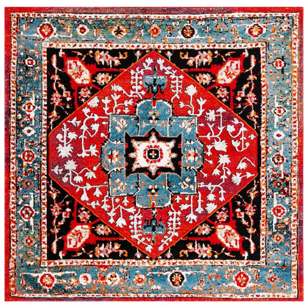 Vintage Hamadan 7 ft. x 7 ft. Blue/Red Medallion Ornate Square Area Rug price history on PriceWatchPro